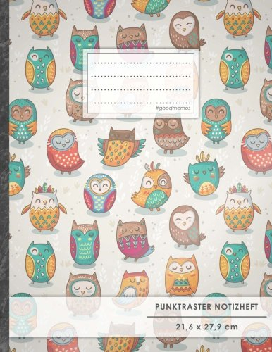 Punktraster Notizbuch • A4-Format, 100+ Seiten, Soft Cover, Register, Lustige Eulen • Original #GoodMemos Dot Grid Notebook • Perfekt als Bullet Journal, Zeichenbuch, Skizzenbuch, Kalligraphie Buch