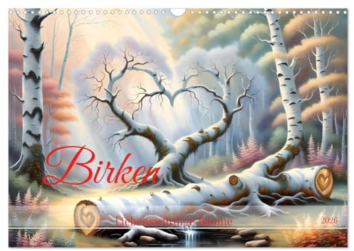 Birken Liebenswürdige Bäume (Wandkalender 2026 DIN A3 quer), CALVENDO Monatskalender: Ein Jahr Wanderung durch Birkenwald mit Herz. (CALVENDO Natur)