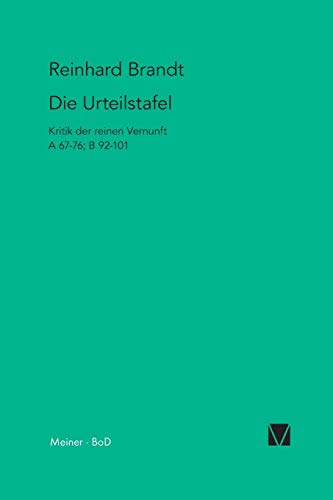 Die Urteilstafel: Kritik der reinen Vernunft A 67–76; B 92–101 (Kant-Forschungen)