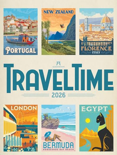 Travel Time Plakate-Kalender 2026 | Hochwertiger Vintage-Kalender im großen Hochformat (50x66 cm) | Reise-Plakate im Retro-Stil