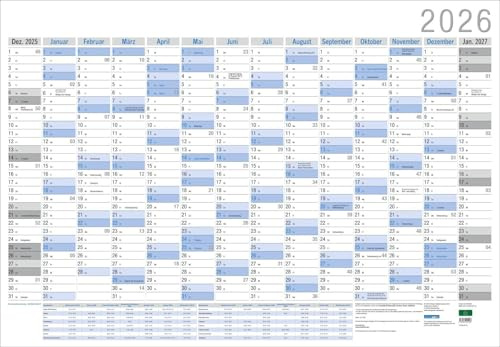 Wandplaner Neutral 2026: Großer Jahresplaner. Wandkalender 2026 zum Eintragen. XXL Büro-Kalender mit Ferienterminen und Feiertagen. 98 x 68 cm (ABBFH59)