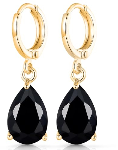 Crystalline Azuria Tropfenform Ohrhänger Ohrringe mit Schwarz Zirkonia Kristalle 18 kt Vergoldet für Damen