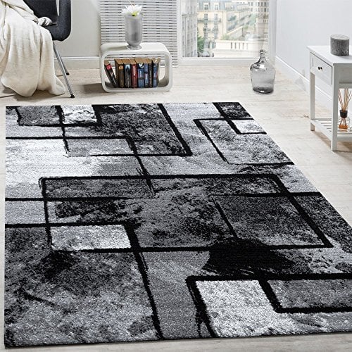 Paco Home Teppich Wohnzimmer Modern Kurzflor Abstrakt Gemälde Optik Schwarz Grau Anthrazit, Grösse:200x290 cm