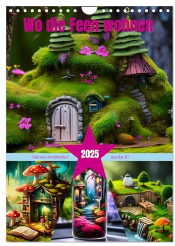 Wo die Feen wohnen (Wandkalender 2025 DIN A4 hoch), CALVENDO Monatskalender: Fantasy-Architektur aus der KI (CALVENDO Kunst)