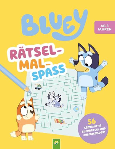 Bluey Rätsel-Mal-Spaß: Rätseln und Ausmalen mit Bluey, Bingo und ihren Freunden | Für Bluey-Fans ab 3 Jahren