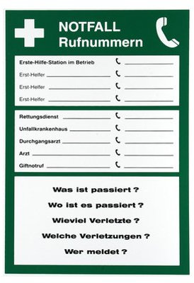 AUMOK - Notfallschild - 'Notfall Rufnummern' - LED, Grün, Wandmontage, Sicherheitshinweis, Notfall, pragmatisch