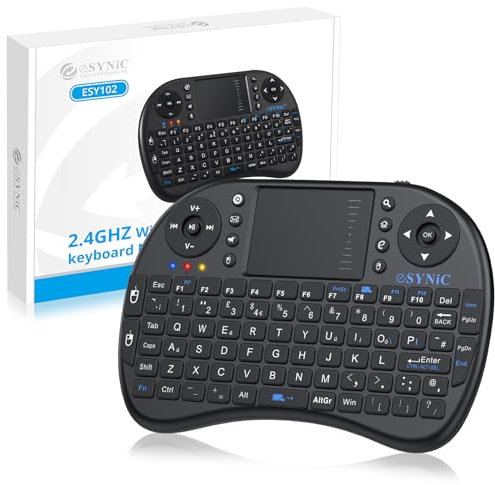 eSynic Upgraded Bluetooth Mini Wireless Keyboard 2.4G XBMC Touchpad Mouse Combo Multi-media Portable Handheld Keyboard for Phone Google XBOX TV HTPC IPTV Raspberry PS5 British Layout-Black