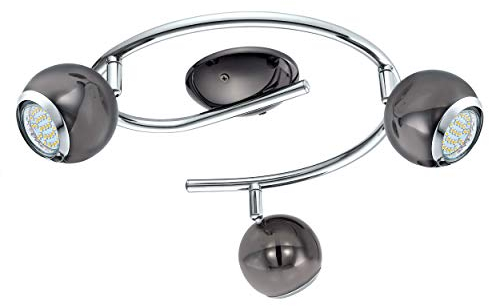 EGLO LED Deckenlampe Bimeda, 3 flammige Deckenleuchte, Deckenstrahler aus Metall in Nickel-Nero und Chrom, Wohnzimmerlampe, Spots inkl. GU10 Leuchtmittel, warmweiß