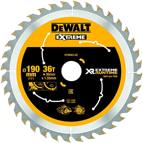 DEWALT Lames de Scie Circulaire Portative 36 Dents XR EXTREME RUNTIME 190mm x 30mm Noir et Jaune DT99563-QZ