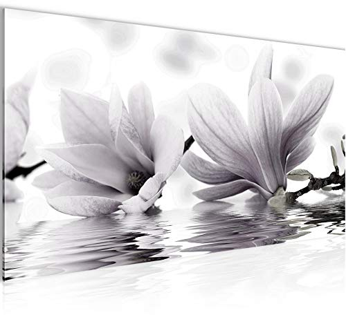 Runa Art Wandbild Blumen Magnolien 1 Teilig 100 x 40 cm Modern Bild auf Vlies Leinwand Spa Wohnzimmer Schwarz Weiss 201812b