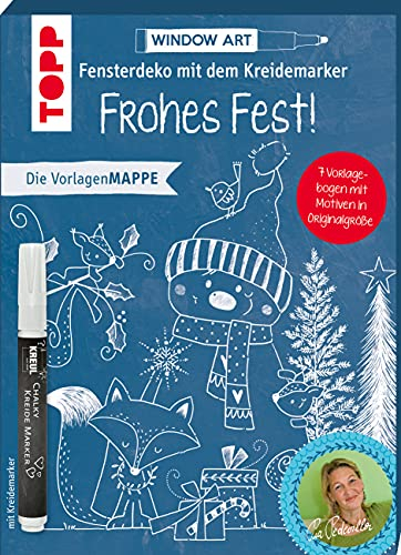 Vorlagenmappe Fensterdeko mit dem Kreidemarker - Frohes Fest! inkl. Original Kreidemarker von Kreul: 7 Vorlagenbogen mit Motiven in Originalgröße plus sämtliche Motive als Download