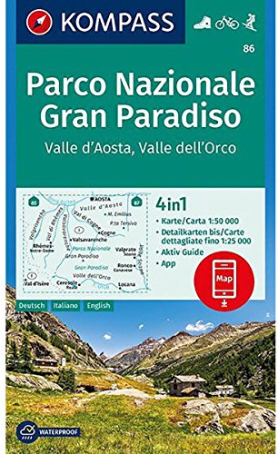 Parco Nazionale Gran Paradiso - Valle d'Aosta - Valle dell'Orco 1 : 50 000: Wanderkarte mit Radrouten und alpinen Skirouten. GPS-genau. 1:50000. (KOMPASS Wanderkarte, Band 86)