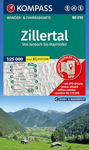 KOMPASS Wanderkarte 010 Zillertal - Von Jenbach bis Mayrhofen 1:25.000: Wander- und Fahrradkarte im Walter Mayr Großdruck - inklusive ... Wander-& Radwege. Skitouren. Langlaufen.