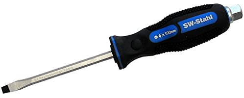 SW-Stahl 31804SB Schlitz-Schraubendreher 6 x 100 mm - Schraubenzieher | Ergonomischer 2-Komponenten-Griff mit Aufhängeloch - hochwertiger Chrom-Vanadium Stahl - rutschfestes Werkstatt-Werkzeug