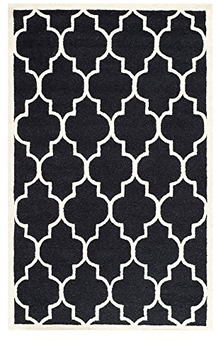 SAFAVIEH Cambridge Collection Accent Rug - 3' x 5', Black & Ivory, Handmade Moroccan Trellis Wool, Ideal for High Traffic Areas in Entryway, Living Room, Bedroom (CAM134E)