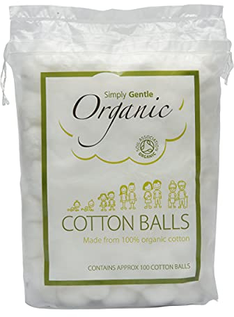 Simply Gentle Organic Cotton Wool Balls - Perfect for First Aid - Pure Cotton Balls for Skin Care, Hypoallergenic & Soft - Free from Odours, Alcohol, Irritants and Paraben - 100 Balls (Pack of 6)