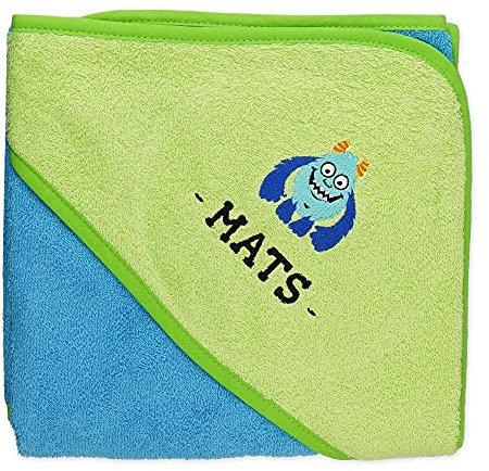 Wolimbo Kapuzenhandtuch personalisiert mit Namen und Motiv - türkis-grün - 80x80 cm - für Baby und Kinder