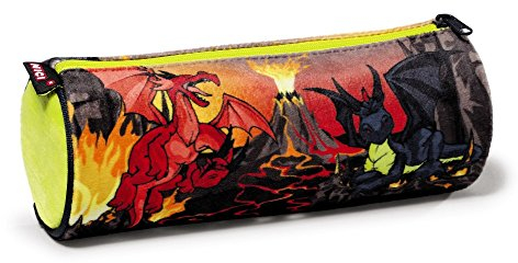 Nici 39799 - Mäppchen Plüsch Bedruckt mit Drachen, anthrazit/rot/gelb