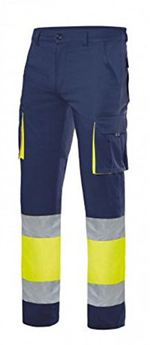 VELILLA 303002S, Stretchhose, zweifarbig, mit Mehreren Taschen, Marineblau und Neongelb, Größe L