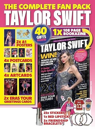 TAYLOR SWIFT- THE COMPLETE FAN PACK! Includes HUGE (A3) POSTER - GIANT (COLLECTORS ITEM) ERAS TOUR POSTER - 23 TAYLOR STICKERS - TAYLOR POSTCARDS - THREE TAYLOR BRACELETS