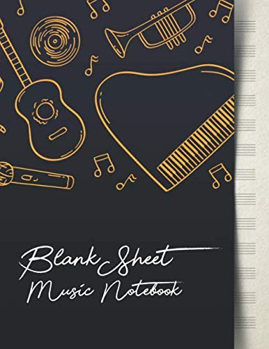 Blank Sheet Music Notebook: Music Manuscript Paper | Guitar, Piano, Microphone Black Design