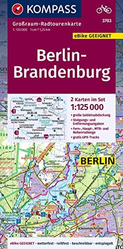KOMPASS Großraum-Radtourenkarte 3703 Berlin-Brandenburg, 1:125.000: 2 Karten im Set, reiß- und wetterfest, GPX-Daten zum Download (KOMPASS Großraum Fahrradkarte, Band 3703)