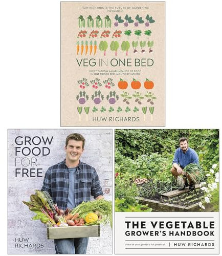 Huw Richards Collection 3 Books Set (Veg in One Bed, Grow Food for Free & The Vegetable Grower's Handbook)