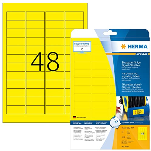 HERMA Special - Selbstklebende matte Folienetiketten - Gelb - 21.2 x 45.7 mm 1200 Stck. (25 Bogen x 48)