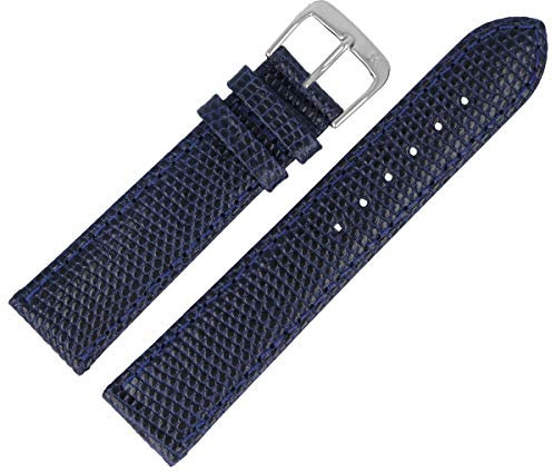 MARBURGER Uhrenarmband 19mm Leder Blau Silber Eidechse Prägung Mit Naht - Montage Set 8091951000120