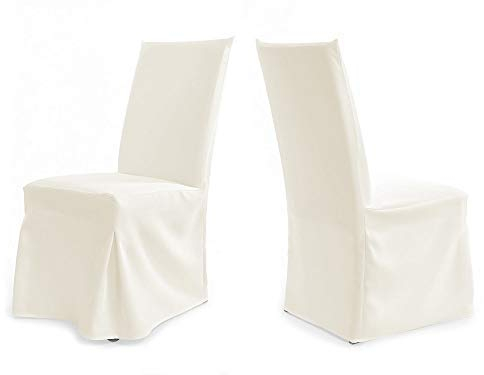 TexDeko 2er Pack Universal Stuhlhussen - Stuhlhöhe: bis ca. 105cm - Modell Paris - (Creme)