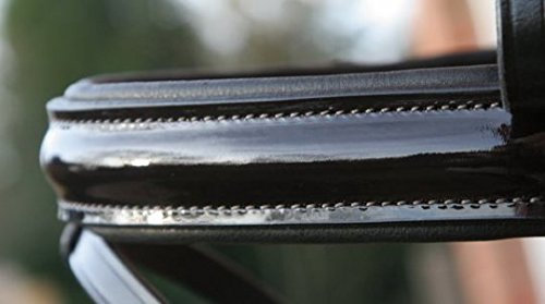 Hans Melzer Horse Equipment Reithalfter Hagen (Lack) schwarz engl. kombiniert, schwarz/silber/schwarz unterlegt, Extra Warmblut