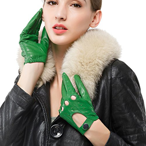 Nappaglo Damen Lederhandschuhe für fahren Touchscreen klassische Lammfell Vollfinger Motorrad Ungefüttert Handschuhe (S (Umfang der Handfläche:16.5-17.8cm), Grün(Non-Touchscreen))