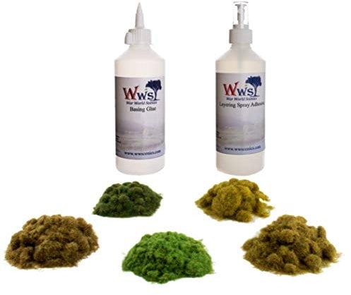War World Scenics Bahndamm Statische Grasfasern & Kleber Set – Modellbahn Modellbau Modell Basing Kit Diorama Tabletop Gelände Landschaftsbau Landschaft Streugras Klebstoff Leim