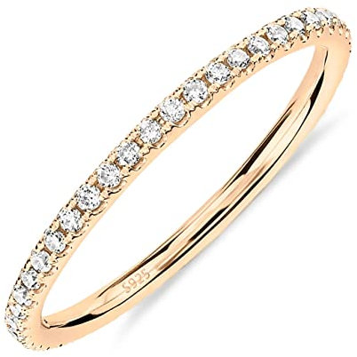 PAVOI AAAAA CZ 14K Yellow Gold Plated Silver Cubic Zirconia Stackable Eternity Ring - Size 5