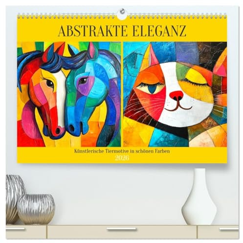 Abstrakte Eleganz. Künstlerische Tiermotive in schönen Farben (hochwertiger Premium Wandkalender 2026 DIN A2 quer), Kunstdruck in Hochglanz: ... im Ölgemälde-Stil (CALVENDO Kunst)