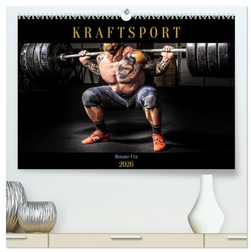 Kraftsport (hochwertiger Premium Wandkalender 2026 DIN A2 quer), Kunstdruck in Hochglanz: Energetische Bilder athletischer Körper beim Krafttraining im Fitnessstudio (CALVENDO Sport)