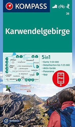 KOMPASS Wanderkarte Karwendelgebirge: 5in1 Wanderkarte 1:50000 mit Aktiv Guide, Detailkarten und Panorama inklusive Karte zur offline Verwendung in ... Skitouren. (KOMPASS-Wanderkarten, Band 26)