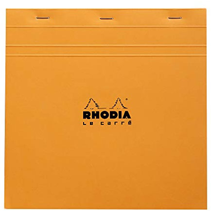 Rhodia 210200C - Notizblock / Schreibblock geheftet Le Carré No.210 21x21cm 80 Blätter kariert 80g, abtrennbar und mikroperforiert, mit Kartonrücken, Orange, 1 Stück