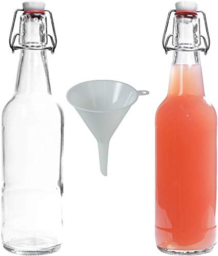 Viva Lot de 2 Bouteilles en Verre avec Bouchon 500 ML + Entonnoir Blanc Ø 9,5 cm