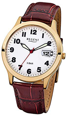 Regent Armbanduhr Herrenuhren mit Lederband-Kollektion Herren-Uhr mit Leder-Armband braun analoges Quarzwerk D1URF789
