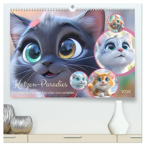 Katzen-Paradies. Entzückende Cartoon-Kätzchen zum verlieben (hochwertiger Premium Wandkalender 2026 DIN A2 quer), Kunstdruck in Hochglanz: Ein ... für alle Katzenliebhaber (CALVENDO Tiere)