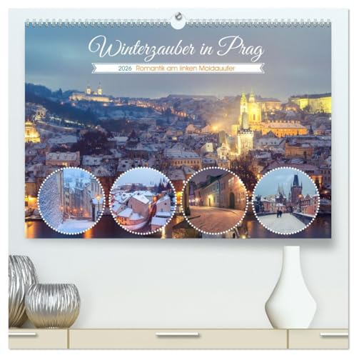 Winterzauber in Prag (hochwertiger Premium Wandkalender 2026 DIN A2 quer), Kunstdruck in Hochglanz: Wunderschöne romantische Winteransichten auf der linken Moldauseite (CALVENDO Orte)