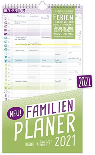 FamilienPlaner 2021 mit 5 Spalten, 23 x 42 cm | Wandkalender Jan - Dez 2021 | Familienkalender Wandplaner: Ferientermine, viele Zusatzinfos + Vorschau bis März 2022 | nachhaltig & klimaneutral