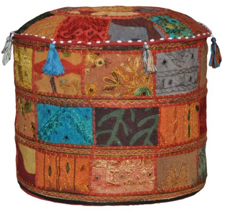 Rajasthali Hocker-Kissen, indischer Vintage-Stil, mit Stickerei und Patchwork, 46 x 33 cm