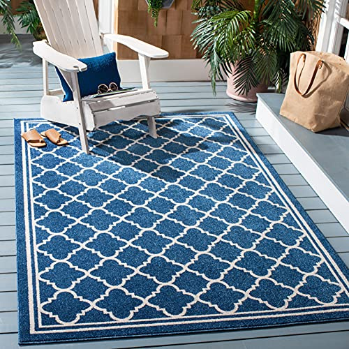 SAFAVIEH Amherst Collection Accent Rug - 4' x 6', Navy & Beige, Moroccan Trellis Design, Non-Shedding & Easy Care, Ideal for High Traffic Areas in Entryway, Living Room, Bedroom (AMT422P)
