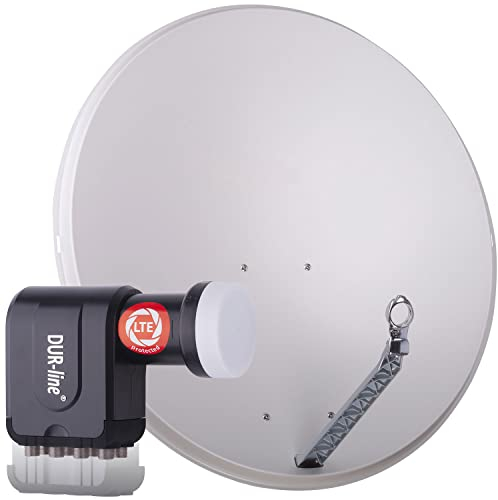 DUR-line 8 Teilnehmer Set - Qualitäts-Alu-Satelliten-Komplettanlage - Select 85cm/90cm Spiegel/Schüssel Hellgrau + Octo LNB - für 8 Receiver/TV [Neuste Technik, DVB-S2, 4K, 3D]