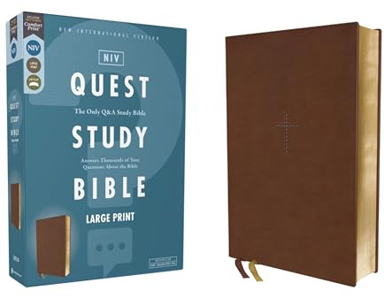 NIV, Quest Study Bible, Large Print, Leathersoft, Brown, Comfort Print: The Only Q and A Study Bible
