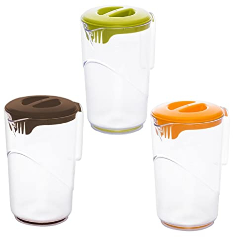 Ecoplast | Caraffa in Plastica con Coperchio, Brocca da 1,5Lt in Colori Assortiti Rosso/Tortora/Verde Pallido/Verde Acido
