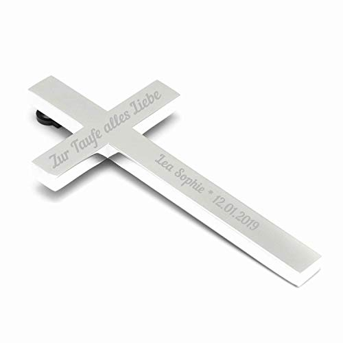 Brillibrum Design Kruzifix aus Metall versilbert Wandkreuz Silber Jesus Kreuz Dekoration Taufgeschenk mit Gravur Wandekoration versilbertes Kreuz personalisiert Gravur bis 25 Zeichen