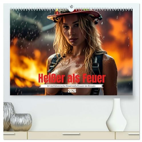 Heißer als Feuer: 14 verführerische Feuerwehrfrauen im Einsatz (hochwertiger Premium Wandkalender 2026 DIN A2 quer), Kunstdruck in Hochglanz: Funkelnde Flammen, brandheiße Frauen (CALVENDO Menschen)